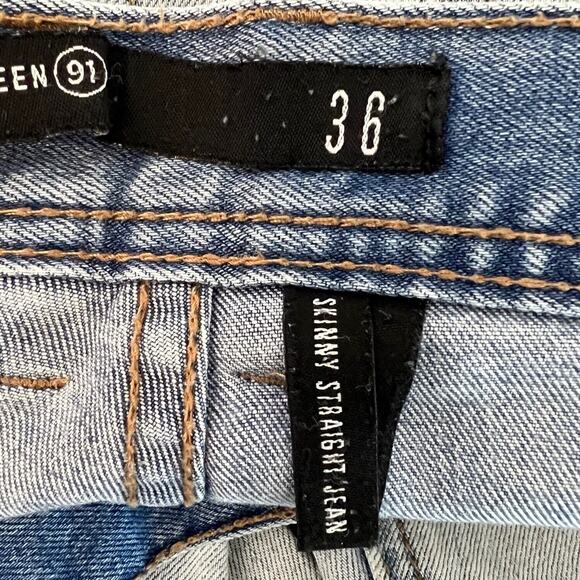 Cotton On Men's Jeans Size 36 Blue Skinny Straight Jean Light Wash work stains - Picture 5 of 7